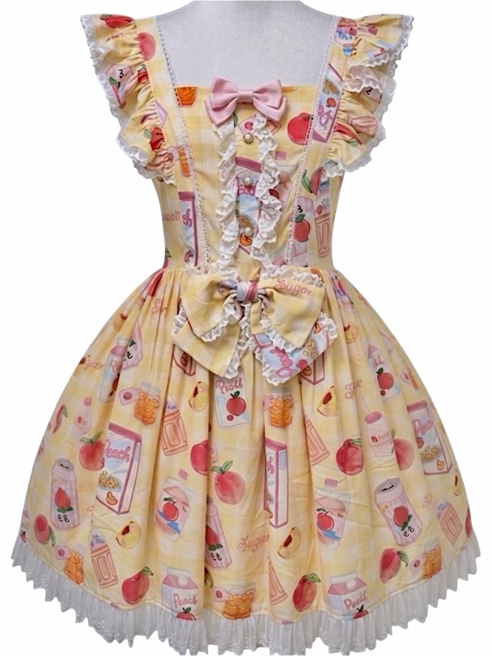 Glitter Tale Custom Sweet Peach Lolita Jumper Dress Pastel Yellow gingham bows